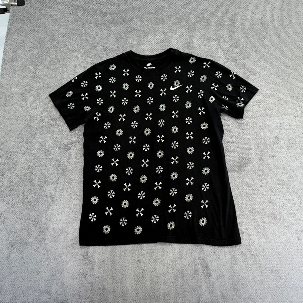 Nike T-Shirt Mens M Black All Over Print Sunburst Logo Short Sleeve Tee